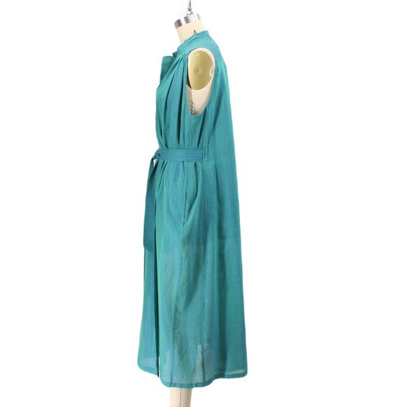 Mii Handwoven Iridescent Silk Cotton Wrap Joe Dress SZ M Blue Green Teal Artisan - Picture 3 of 15